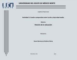 Cuadro comparativo entre la alta y baja edad media Unidad 2