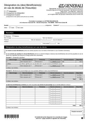 Formulaire Désignation Bénéficiaires En Cas De Décès Generali