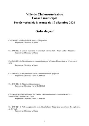 Procès Verbal CM du 17 Décembre 2020