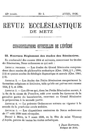 Revue Ecclésiastique de Metz 1936-04