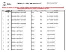 Turnos Llamamiento Mesas Aulas De Examen 2021 22