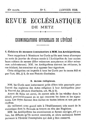 Revue Ecclésiastique de Metz 1938-01