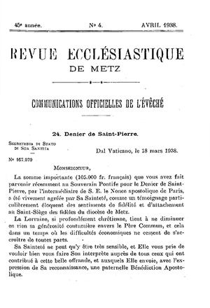 Revue Ecclésiastique de Metz 1938-04