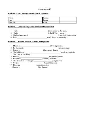 Exercice d'Anglais : Le Superlatif