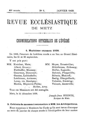 Revue Ecclésiastique de Metz 1939-01