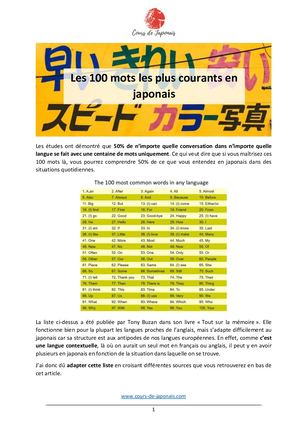 Cours de Japonais : Les 100 mots les plus courants
