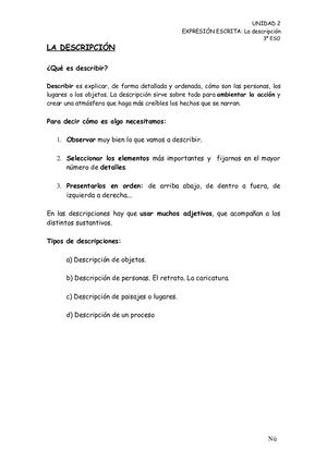 Taller Textos Descriptivos 3º Eso