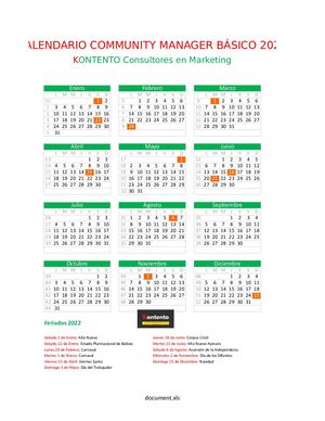 Calendario Community Manager Kontento 2022