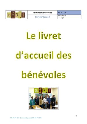 Le Livret D'accueil Du Nouveau Bénévole