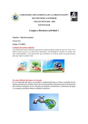 Martin Escalante Proyecto ABPI Lengua Y Literatura Cuidado Del Medio Ambiente