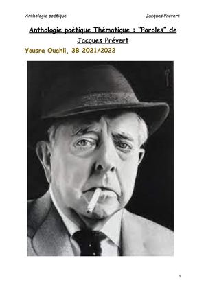 Anthologie Poétique Thématique “Paroles” De Jacques Prévert Yousra Ouahli
