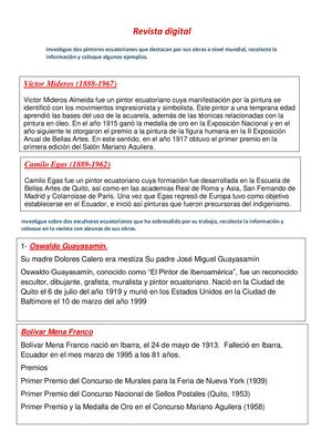 Investigue Dos Pintores Ecuatorianos Que Destacan Por Sus Esculturas