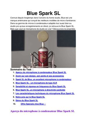 Résumé du microphone à condensateur Blue Spark SL