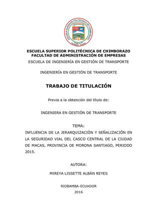 Mireya Albán Jerarquización Vial