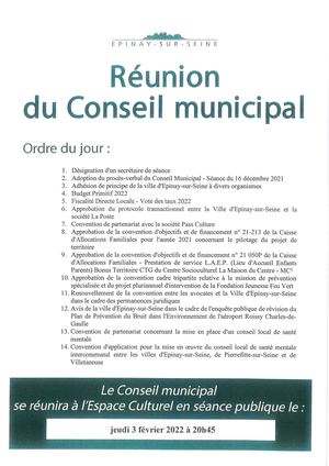 Ordre du jour - Conseil municipal du 3 février 2022