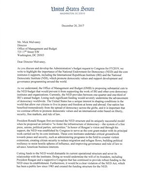Lettre des sénateurs John Mc Cain, Lindsey Graham, Marco Rubio, Todd Young et Dan Sullivan au directeur du Bureau de la gestion et du budget