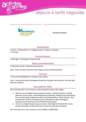 Vacances Passion Offre Permanente