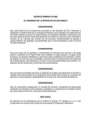 Decreto Numero 79 2000 Ley Del Impuesto Especifico A La Distribucion De Cemento