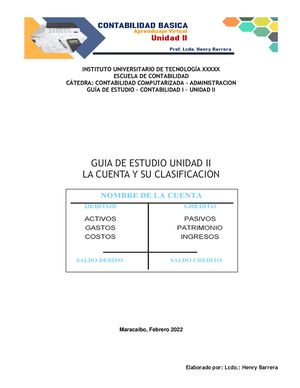 Guía De Estudio La Cuenta y su Clasificación - Contabilidad Básica Unidad II