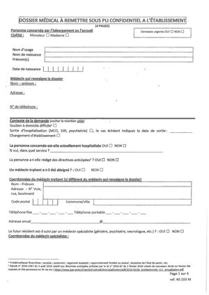 Dossier Médical à Remettre Sous Pli Confidentiel à L'établissement