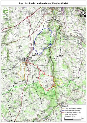 Carte des sentiers de Pleyber-Christ