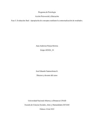 Acción Psicosocial y Educación