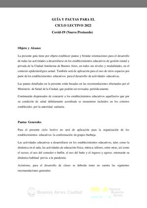 Ciclo lectivo 2022- Covid-19