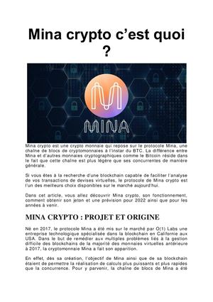 De quoi s'agit Mina Crypto ?