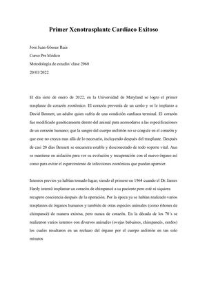 Primer Xenotrasplante Cardiaco Exitoso