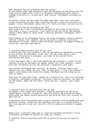 Data De Nascimento Pelo Cpf
