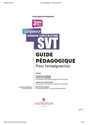 Guide Pédagogique 3ème Année Svt