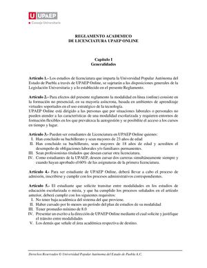 Reglamento Academico De Licenciatura Upaep Online