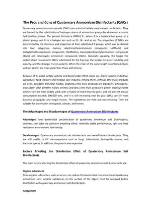 The Pros And Cons Of Quaternary Ammonium Disinfectants (Qacs)