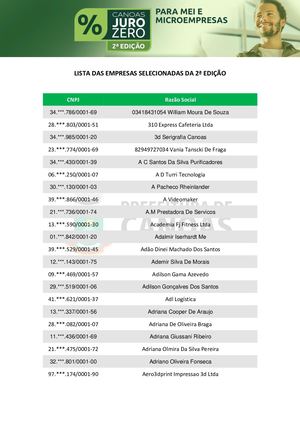 Lista Das Empresas Selecionadas Canoas Juro Zero 2 Edição