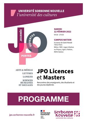 JPO Sorbonne Nouvelle - Programme 2022