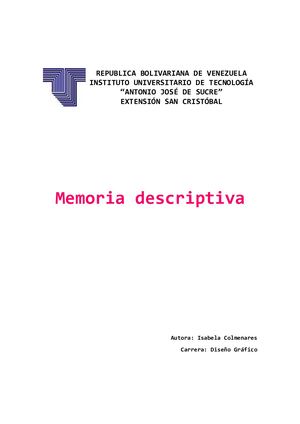 Memoria Descriptiva De Un Artista. Por Isabela Colmenares