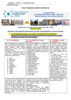 Format Project Work Finale Debate Secondaria Primo E Secondo Ciclo