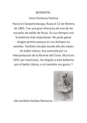 BIOGRAFÍA Anna Pavlovna Pavlova