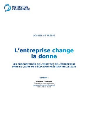 Dossier de presse - Présidentielle 2022 : L'entreprise change la donne