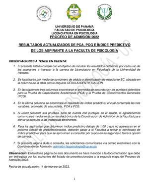 Listado Por Cédula Actualizado Admisión 2022