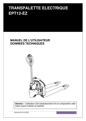 Transpalette Electrique 1t2 Notice EPT12 EZFRV2 1