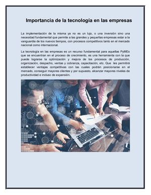 Importancia De La Tecnología En Las Empresas