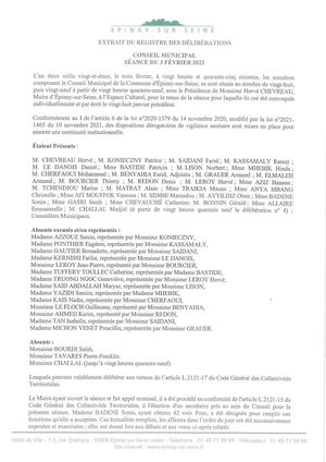 Délibérations - Conseil municipal - 3 février 2022