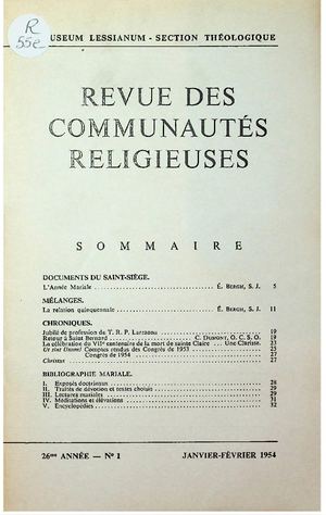 Revue Communautés Religieuses 1954-1