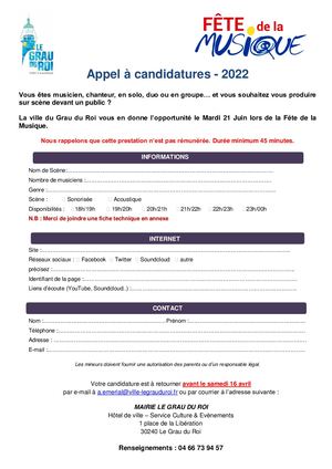 Bulletin D'incription Fête De La Musique 2022