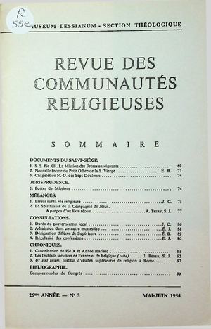 Revue des Communautés Religieuses 1954-3