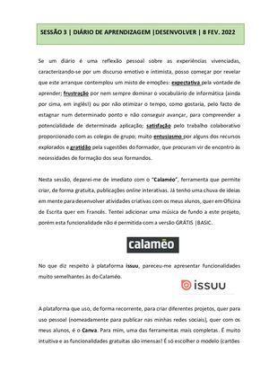 Sessão 3 | Diário de Aprendizagem