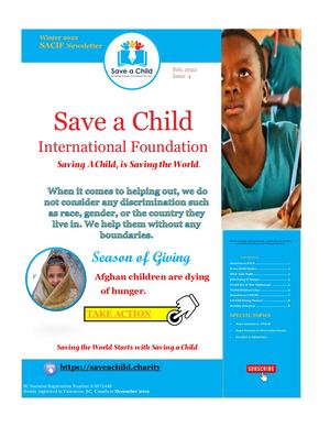 Save a Child International Foundation newsletter Winter 2021