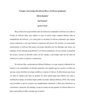 Ensayo - Ventajas y desventajas del software libre y el software propietario