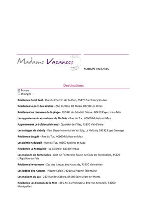 Madame Vacances By Eurogroup Offre Permanente Réduc 15%